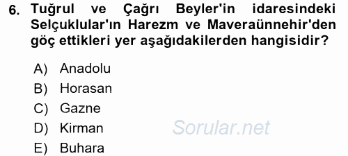 Büyük Selçuklu Tarihi 2015 - 2016 Ara Sınavı 6.Soru