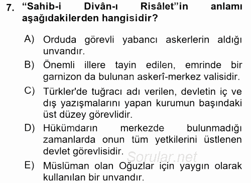 Büyük Selçuklu Tarihi 2015 - 2016 Ara Sınavı 7.Soru