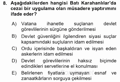 Büyük Selçuklu Tarihi 2015 - 2016 Ara Sınavı 8.Soru