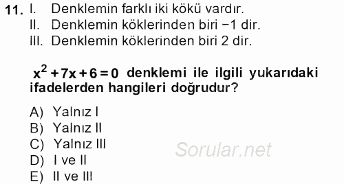 Matematik 1 2014 - 2015 Ara Sınavı 11.Soru