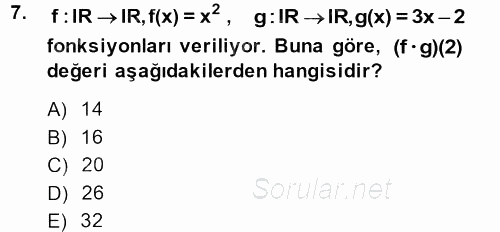 Matematik 1 2014 - 2015 Ara Sınavı 7.Soru