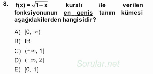 Matematik 1 2014 - 2015 Ara Sınavı 8.Soru