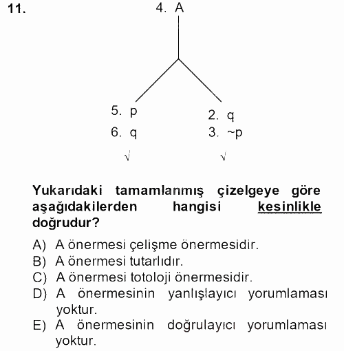 Sembolik Mantık 2013 - 2014 Tek Ders Sınavı 11.Soru