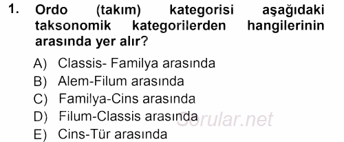 Genel Biyoloji 1 2012 - 2013 Ara Sınavı 1.Soru