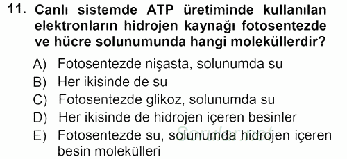 Genel Biyoloji 1 2012 - 2013 Ara Sınavı 11.Soru