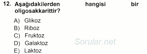 Genel Biyoloji 1 2012 - 2013 Ara Sınavı 12.Soru