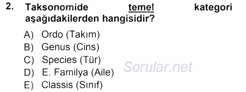 Genel Biyoloji 1 2012 - 2013 Ara Sınavı 2.Soru