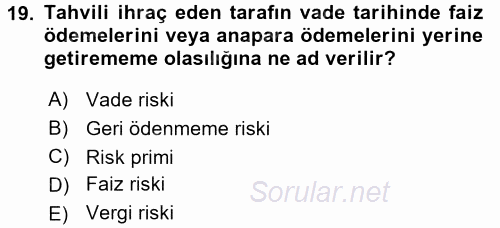 Para Teorisi 2017 - 2018 Ara Sınavı 19.Soru