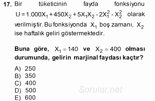 Matematiksel İktisat 2013 - 2014 Tek Ders Sınavı 17.Soru