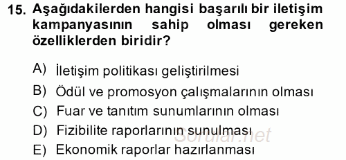 Otel İşletmelerinde Destek Hizmetleri 2014 - 2015 Ara Sınavı 15.Soru