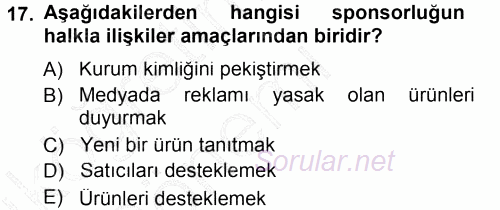 Otel İşletmelerinde Destek Hizmetleri 2014 - 2015 Ara Sınavı 17.Soru