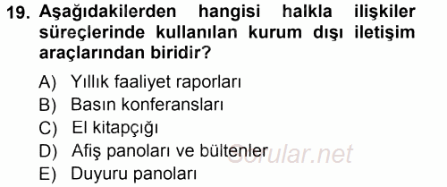 Otel İşletmelerinde Destek Hizmetleri 2014 - 2015 Ara Sınavı 19.Soru