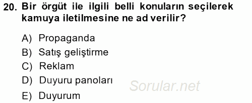 Otel İşletmelerinde Destek Hizmetleri 2014 - 2015 Ara Sınavı 20.Soru