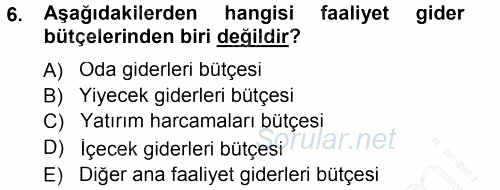 Otel İşletmelerinde Destek Hizmetleri 2014 - 2015 Ara Sınavı 6.Soru