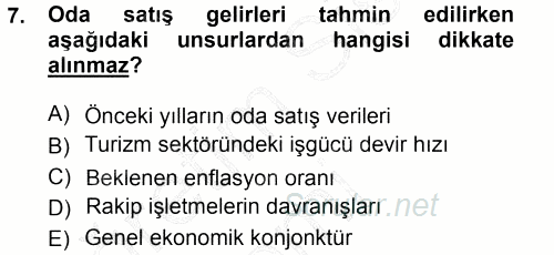 Otel İşletmelerinde Destek Hizmetleri 2014 - 2015 Ara Sınavı 7.Soru