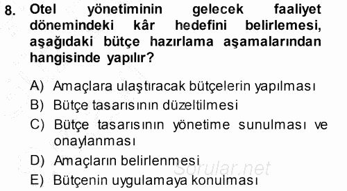 Otel İşletmelerinde Destek Hizmetleri 2014 - 2015 Ara Sınavı 8.Soru