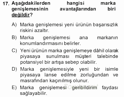 Marka ve Yönetimi 2013 - 2014 Tek Ders Sınavı 17.Soru