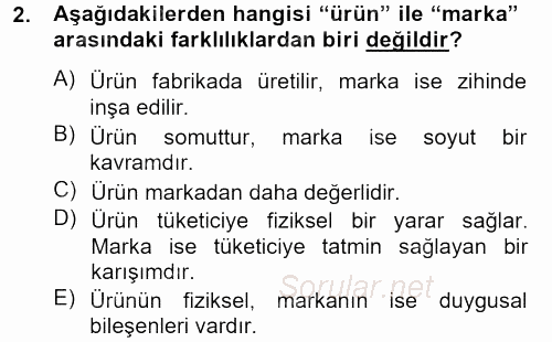 Marka ve Yönetimi 2013 - 2014 Tek Ders Sınavı 2.Soru