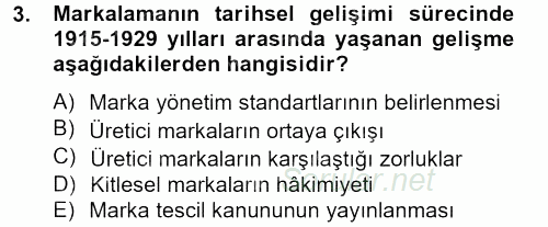 Marka ve Yönetimi 2013 - 2014 Tek Ders Sınavı 3.Soru