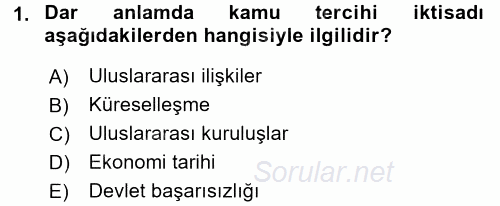 Kamu Ekonomisi 2 2017 - 2018 Ara Sınavı 1.Soru