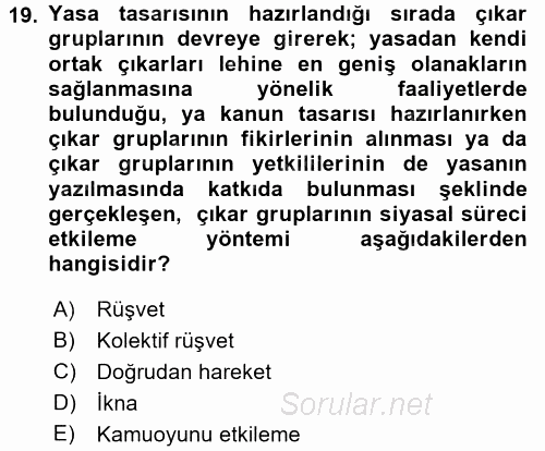 Kamu Ekonomisi 2 2017 - 2018 Ara Sınavı 19.Soru