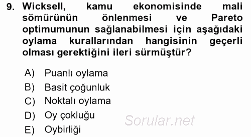 Kamu Ekonomisi 2 2017 - 2018 Ara Sınavı 9.Soru