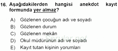 İlköğretime Hazırlık Ve İlköğretim Programları 2015 - 2016 Dönem Sonu Sınavı 16.Soru