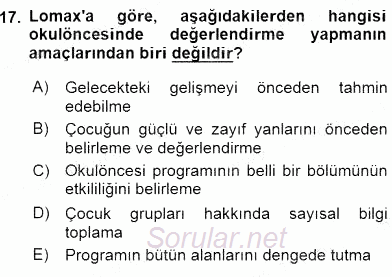 İlköğretime Hazırlık Ve İlköğretim Programları 2015 - 2016 Dönem Sonu Sınavı 17.Soru