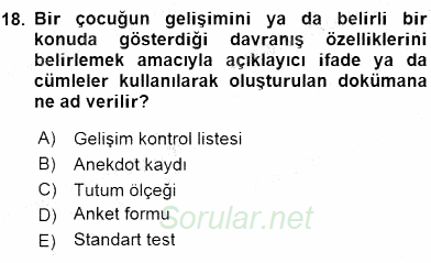 İlköğretime Hazırlık Ve İlköğretim Programları 2015 - 2016 Dönem Sonu Sınavı 18.Soru