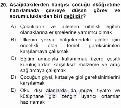 İlköğretime Hazırlık Ve İlköğretim Programları 2015 - 2016 Dönem Sonu Sınavı 20.Soru