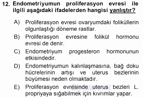 Temel Veteriner Histoloji ve Embriyoloji 2015 - 2016 Tek Ders Sınavı 12.Soru