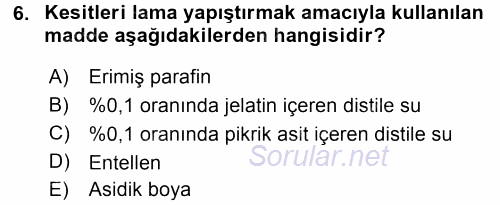 Temel Veteriner Histoloji ve Embriyoloji 2015 - 2016 Tek Ders Sınavı 6.Soru