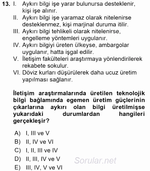 İletişim Kuramları 2016 - 2017 Dönem Sonu Sınavı 13.Soru