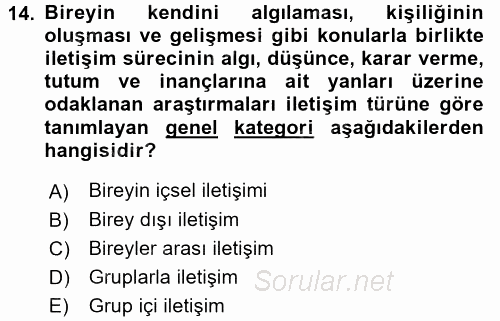 İletişim Kuramları 2016 - 2017 Dönem Sonu Sınavı 14.Soru