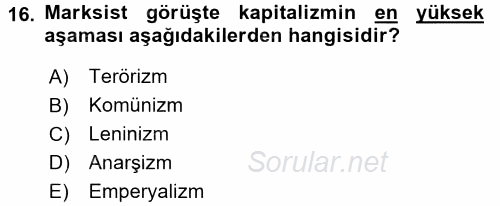 İletişim Kuramları 2016 - 2017 Dönem Sonu Sınavı 16.Soru