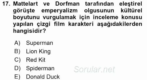 İletişim Kuramları 2016 - 2017 Dönem Sonu Sınavı 17.Soru