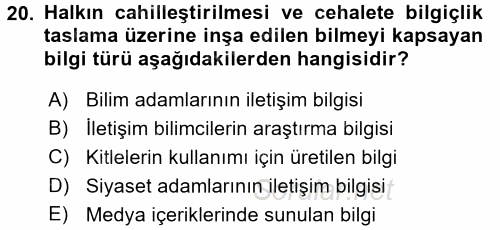 İletişim Kuramları 2016 - 2017 Dönem Sonu Sınavı 20.Soru