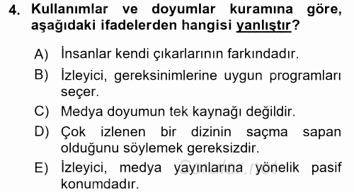 İletişim Kuramları 2016 - 2017 Dönem Sonu Sınavı 4.Soru