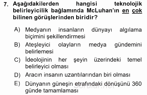 İletişim Kuramları 2016 - 2017 Dönem Sonu Sınavı 7.Soru
