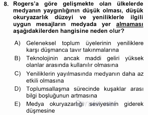 İletişim Kuramları 2016 - 2017 Dönem Sonu Sınavı 8.Soru