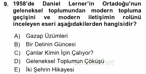 İletişim Kuramları 2016 - 2017 Dönem Sonu Sınavı 9.Soru