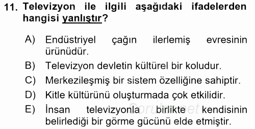 Film ve Video Kültürü 2017 - 2018 Dönem Sonu Sınavı 11.Soru