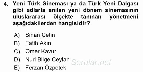 Film ve Video Kültürü 2017 - 2018 Dönem Sonu Sınavı 4.Soru