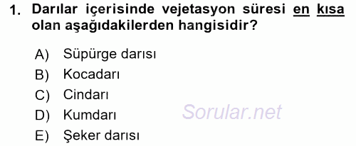 Tarla Bitkileri 1 2017 - 2018 Dönem Sonu Sınavı 1.Soru