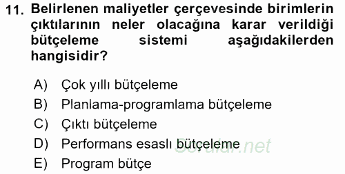 Kamu Mali Yönetimi 2017 - 2018 Ara Sınavı 11.Soru