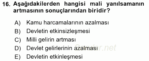 Kamu Mali Yönetimi 2017 - 2018 Ara Sınavı 16.Soru