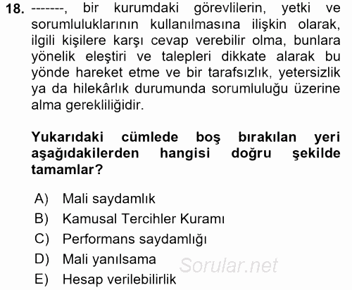 Kamu Mali Yönetimi 2017 - 2018 Ara Sınavı 18.Soru