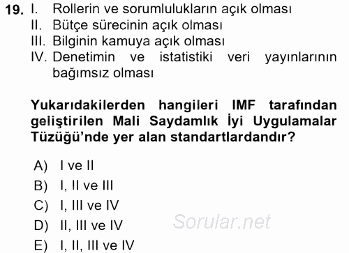 Kamu Mali Yönetimi 2017 - 2018 Ara Sınavı 19.Soru