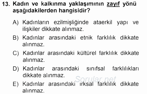 Toplumsal Değişme Kuramları 2012 - 2013 Dönem Sonu Sınavı 13.Soru