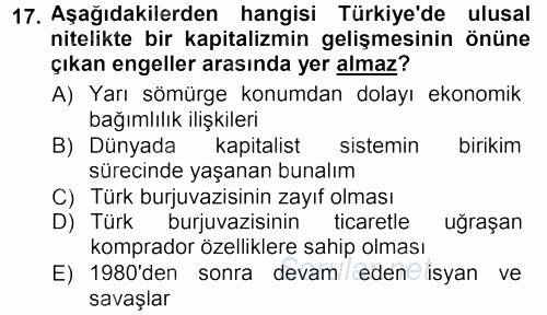 Toplumsal Değişme Kuramları 2012 - 2013 Dönem Sonu Sınavı 17.Soru